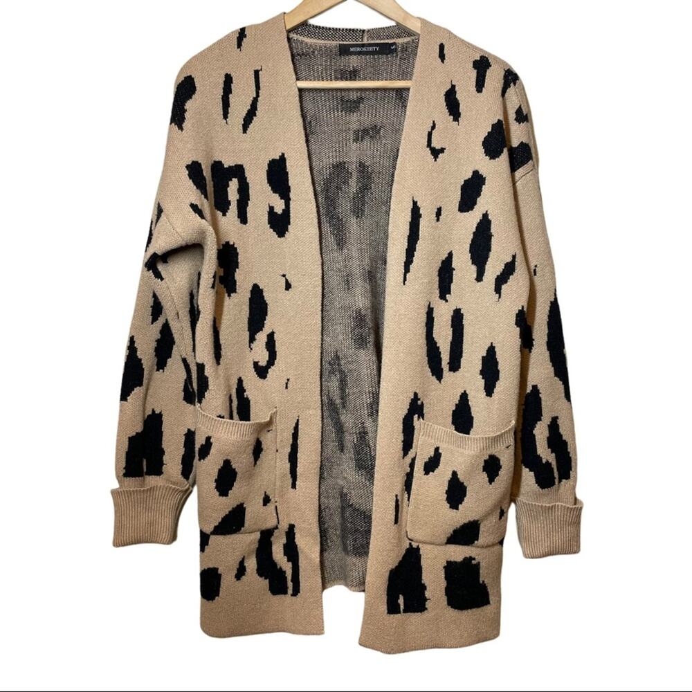 Merokeety Animal Print Open Cardigan Sweater Small